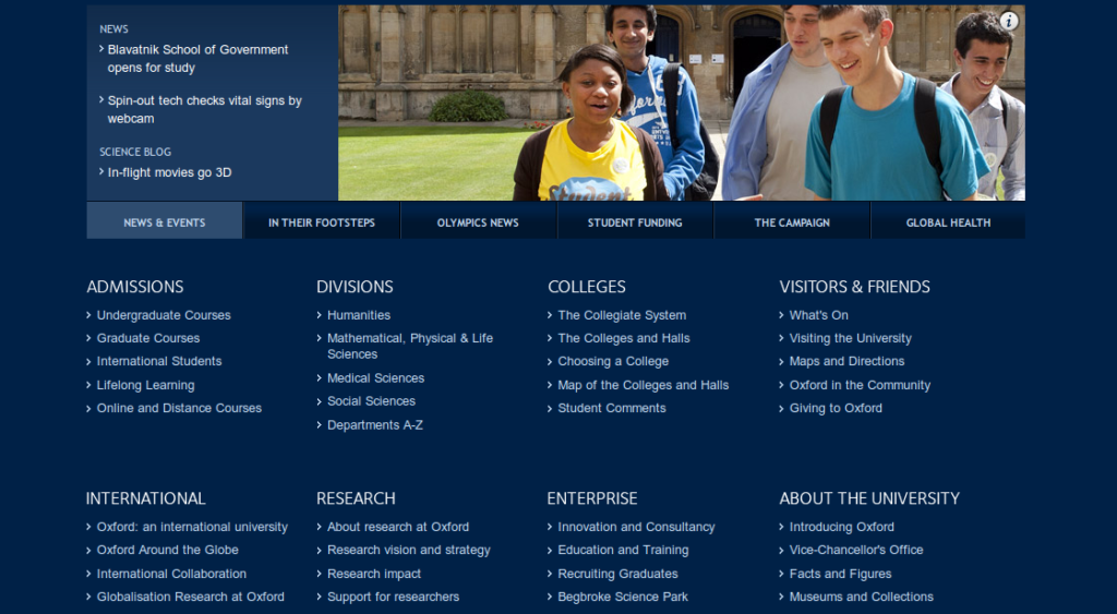 Università di Oxford... 40 link in Home page potenziano il brand