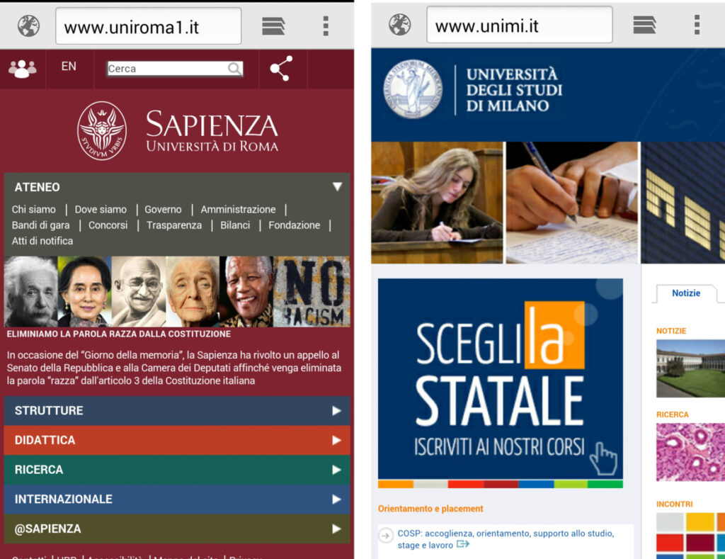 Responsive website - Università: Roma batte Milano 3 a 1